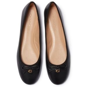 Coach Black Leather Ballet Flats with Gold Accent